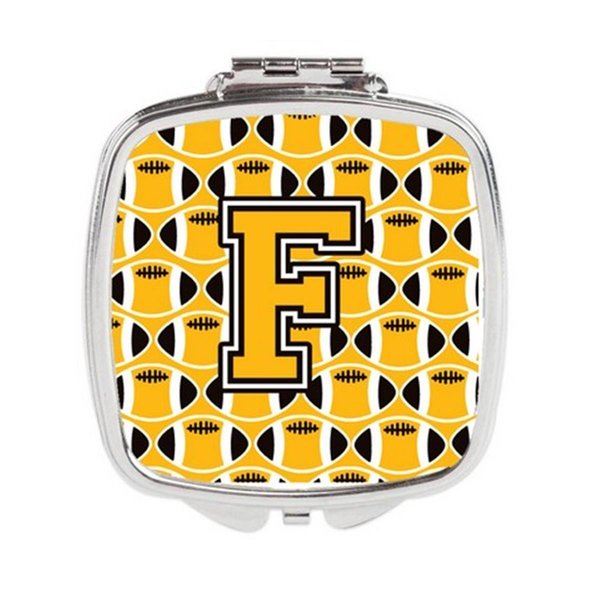 Carolines Treasures Letter F Football Black, Old Gold and White Compact Mirror CJ1080-FSCM